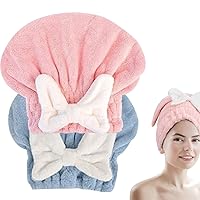 Hair Drying Cap for Women 2Pcs Absorbent Cute Bowknot Size Hair Towel Elastic Band Coral Velvet Unfading Thickened Hair Towel Wrap Bath Towels