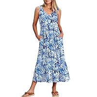 ANRABESS Women's Summer Casual Sleeveless V Neck Swing Dress Fit & Flare Flowy Tiered Maxi Beach Sundress with Pockets