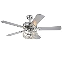Warehouse of Tiffany Kishel Chrome 5-Blade Lighted Ceiling Fan with Cage Chandelier