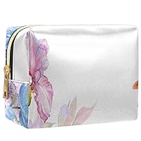 Peony Iris Makeup Bag Travel Cosmetic Organizer Butterfly Waterproof Portable Toiletry Bag Zipper Pouch Bags PU Leather Makeup Pouch for Women Girl