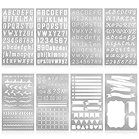 BENECREAT 4PCS 4x7 Inch Letter Number Metal Stencils Capital Low Case  Stencil Template for Wood Carving, Drawings and Woodburning, Engraving and