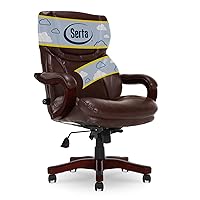 Serta Conway Big and Tall Executive Office Wood Accents, Adjustable High Back Ergonomic Computer Chair with Lumbar Support, Bonded Leather, 30.5D x 27.25W x 47H in, Chestnut Brown