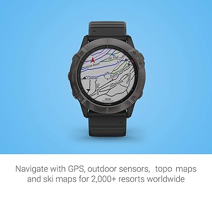 Garmin 010-02157-10 fenix 6X Sapphire, Premium Multisport GPS Watch, features Mapping, Music, Grade-Adjusted Pace Guidance and Pulse Ox Sensors, Dark Gray with Black Band