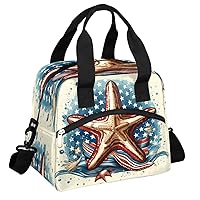 Insulated Lunch Bag for Women Men, America Starfish Ocean Reusable Lunch Box,Thermal Cooler Tote Bag Organizer with Adjustable Shoulder Strap,Lunch Container for Work Picnic Hiking Beach