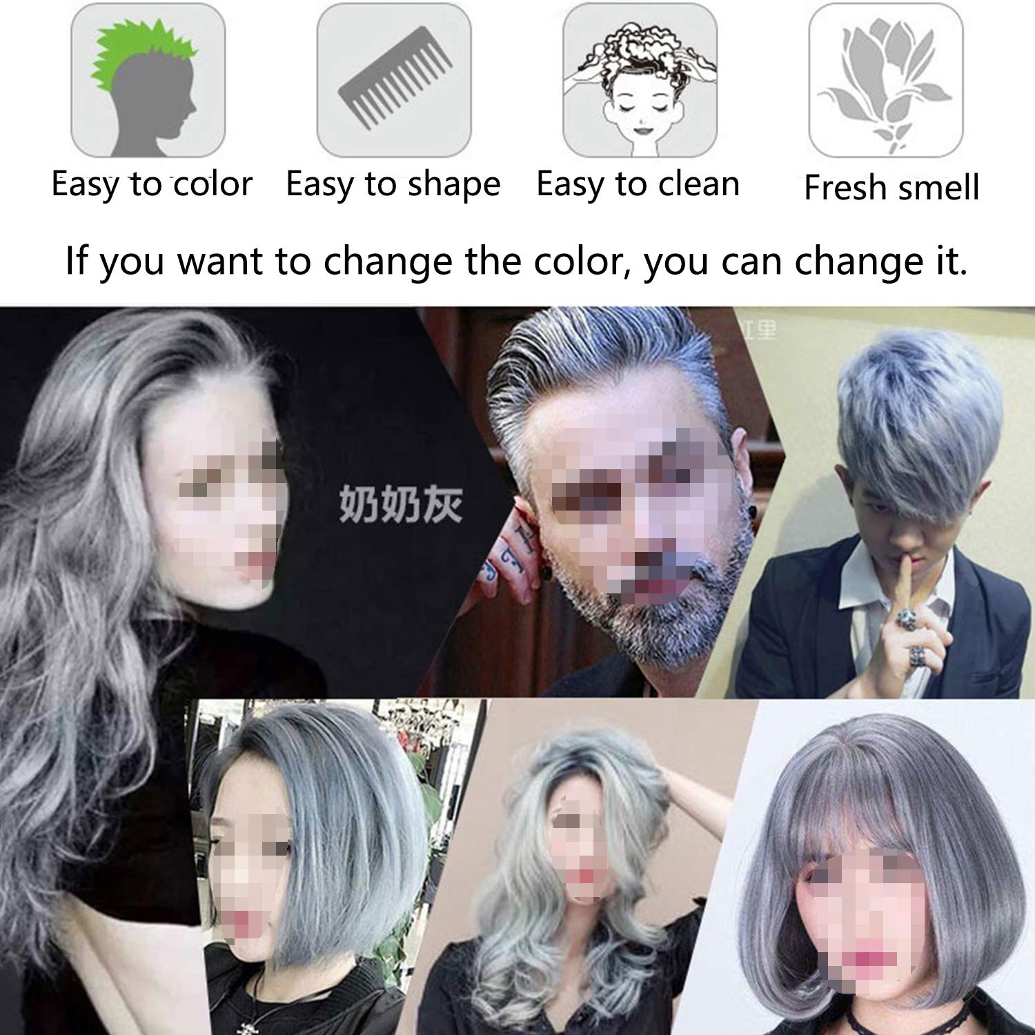 Mofajang Hair Wax Color Styling Cream Mud, Natural Hairstyle Color Pomade, Washable Temporary (Gray)