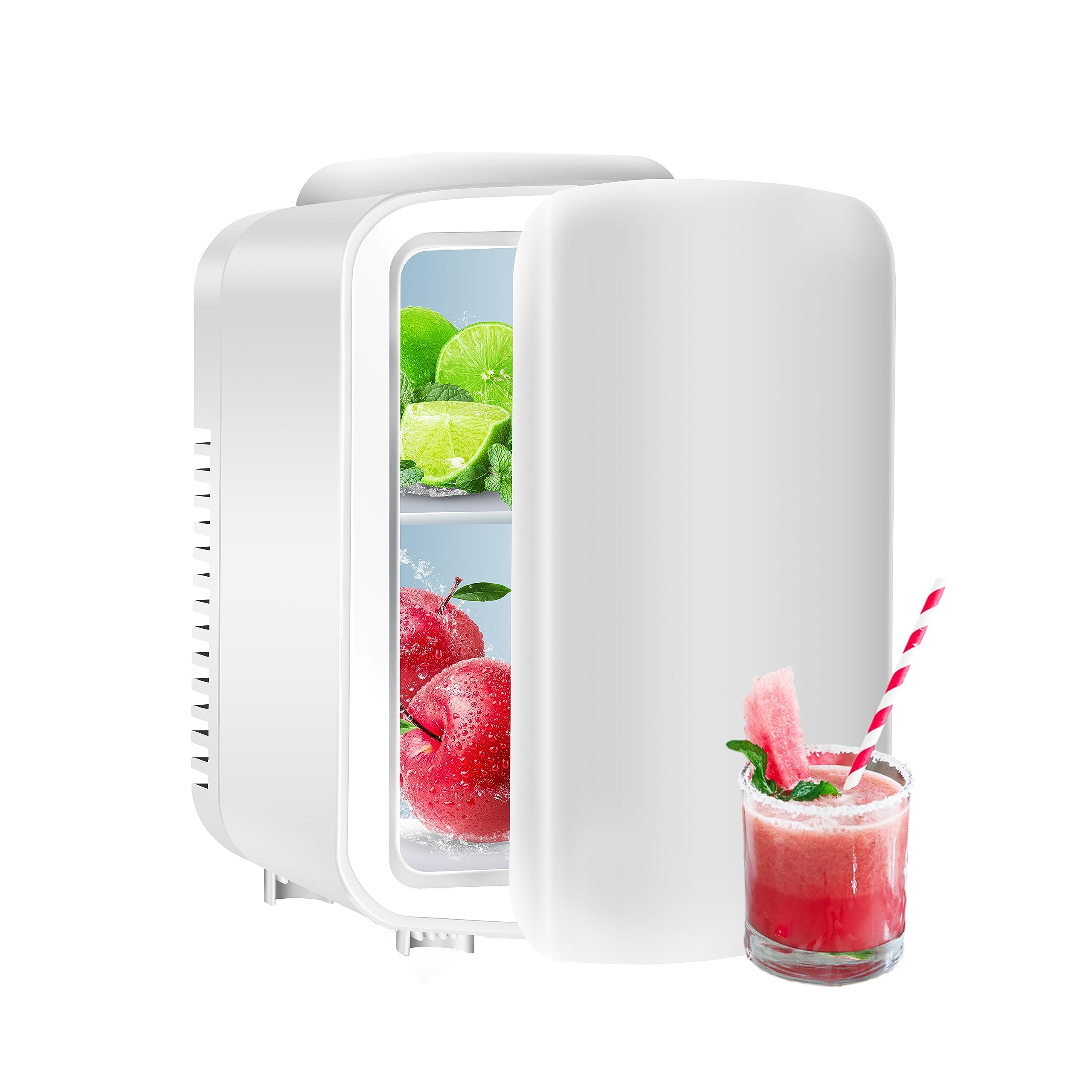 Simple Deluxe Portable Mini Fridge, 4L/6 Can Cooler and Warmer Compact Refrigerator for Skincare, Cosmetics, Beverage, Food, 110V AC/12V DC, for Bedroom, White
