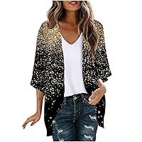 Kimono Cardigans for Women Summer Floral Print Puff Sleeve Chiffon Tops Lightweight Loose Cover Up Casual Blouse Tops