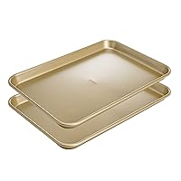 Goodful Nonstick Cookie Baking Sheet Set, Heavy Duty Carbon Steel with Quick Release Coating, Made without PFOA, Dishwasher Safe, 2-Pack Bakeware Set, 15-Inch x 10-Inch, Champagne Gold