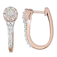 Mother's Day Gift For Her 1/3 Carat Total Weight (Cttw) Natural Diamond Huggie Earrings crafted in Rose Gold Plated Sterling Silver - Diamond Hoop Earrings for Women/Girls