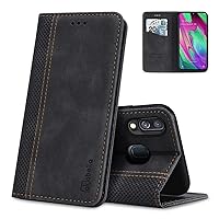 Samsung A40 Case,Compatible for Samsung Galaxy A40 Wallet Flip Case Silicone Premium PU Leather Magnetic Closure Card Slots Frosted Cover Screen Protector Shell Phone Holder,Black
