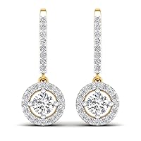 Yellow Gold Plated Hoop Ear Round Halo Cubic Zirconia Fish Hook Earrings