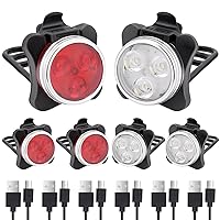 6 Pack Bike Light,USB Rechargeable Bike Light Set, Super Bright Front Headlight and Rear Led Bicycle Light, Bike Headlight, Bike Safety Light, 4 Mode, 650mah Lithium Battery, Ipx4 Waterproof,6 Cables