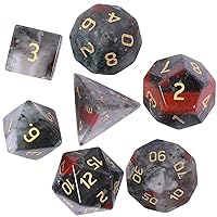 TUMBEELLUWA Engraved Crystal Stone Polyhedral Dice Set for RPG MTG Dungeons and Dragons Table Game 7 Pieces DND Board Game Dices with Pouch, Africa Blood Stone