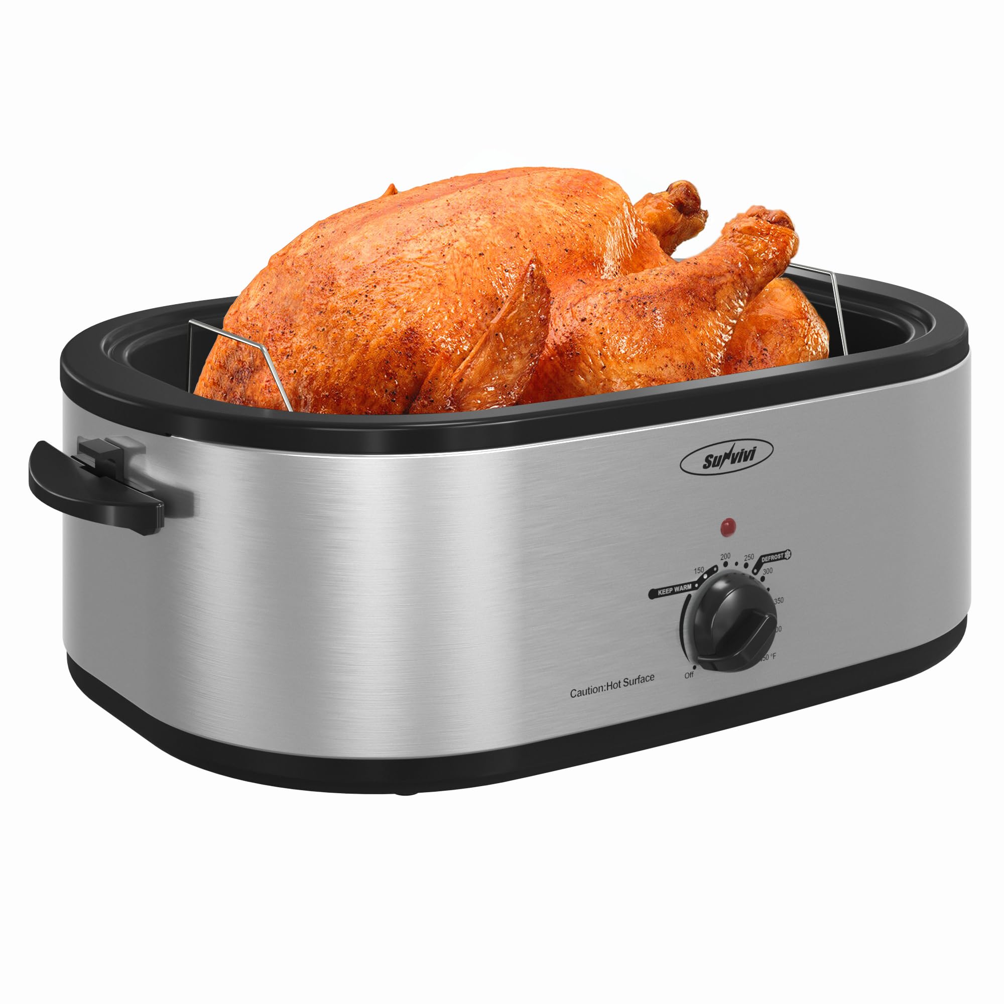 Sunvivi Electric Roaster, 18 Quart Roasting Oven with Self-Basting Lid Removable Pan, Turkey Roaster Oven with 150 to 450F Temperature Control Cool-Touch Handles, Silver