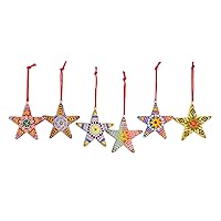 NOVICA Hand Painted Multi-Color Ceramic Holiday Ornaments, Christmas Star' (Set of 6), Made in Central America