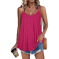 JOELLYUS Tank Top for Women Pleated Spaghetti Strap Camisole Loose Fit Casual Sleeveless Flowy Basic Tops