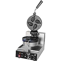 Commercial Electric Waffle Maker Single Head Non-stick Round Waffle Maker, Stainless Steel Body, 1300W, 50-300℃ Temperature and 1-5h Time Control, for Household Bakeries Snack Bar