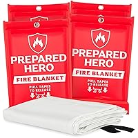 Prepared Hero Emergency Fire Blanket - 4 Pack - Fire Suppression Blanket for Kitchen, 40” x 40” Fire Blanket for Home, Fiberglass Fire Blanket