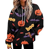 Halloween Women Sweatshirts Pumpkin Ghost Hoodies Fleece Oversized Pullover Tops Teen Girl Fall Festival Outfits