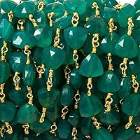 8mm Green Onyx triangle Gold plated Chain by the foot 22pcs