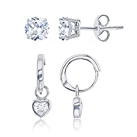 DECADENCE Sterling Silver Rhodium 3.5mm Heart Cut Dangling & 4mm Round Stud Earring Set