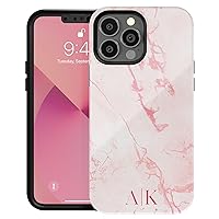 Custom Monogram Initials Pink Marble Case, MagSafe Compatible Magnetic Personalized Name Case, Designed ‎for iPhone 15 Plus, iPhone 14 Pro Max, iPhone 13 Mini