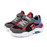 Boy's Mesh Breathable Running Shoes, Lightweight, Hook & Loop,Comfy Anti-Skid Breathable Sneakers for Kids Outdoor Activities