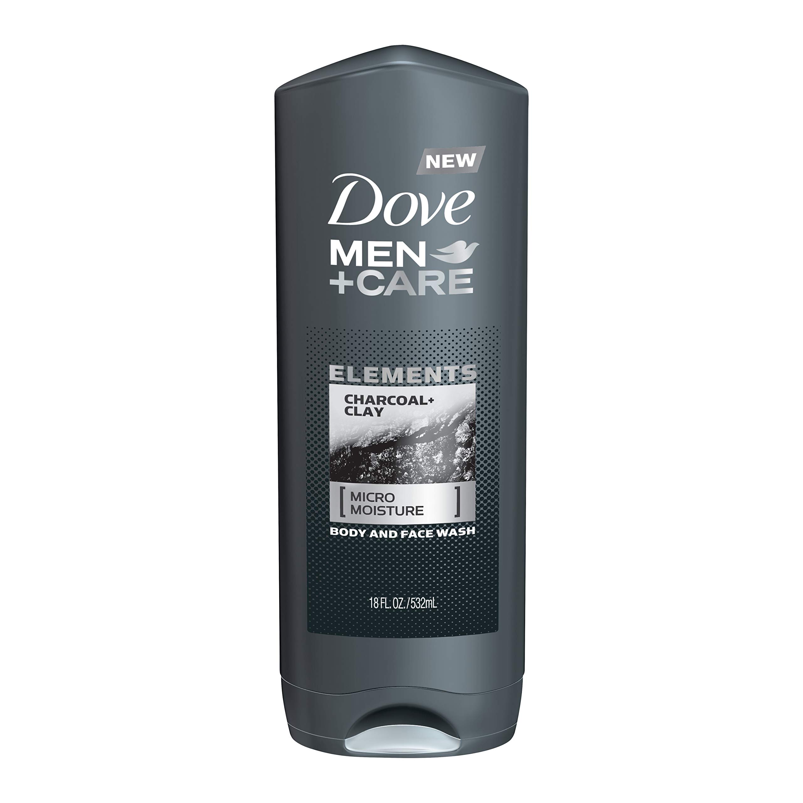 DOVE MEN + CARE Elements Body Wash Charcoal + Clay, Effectively Washes Away Bacteria While Nourishing Your Skin, Gray, 18 Fl Oz (Pack of 4)