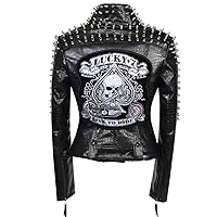 SX Women Punk Faux Leather PU Black Jacket Studded Rivet Fashion Streetwear Motorcycle Coat
