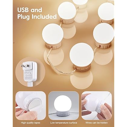 Hollywood Style Led Vanity Mirror Lights Kit - Vanity Lights Have 10 Dimmable Light Bulbs for Makeup Dressing Table and Power Supply Plug in Lighting Fixture Strip, White (No Mirror Included)