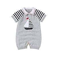 Infant Baby Boys Cotton Rompers Newborn Summer Clothes Short Sleeve Knit Jumpsuit One Piece Bodysuit-Gray 0-6 Months