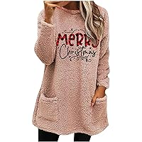 Merry Christmas Womens Sherpa Pullover Oversized Fuzzy Fleece Sweatshirts Faux Fur Fluffy Loungwear with Pockets