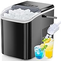 Countertop Ice Maker, Nugget Portable Ice Machine, 9 Bullet Ice Cubes in 6 Mins, 26.5lbs in 24Hrs Self-Cleaning with Handle, Basket, Scoop for Home, Kitchen/Party/Camping/RV. - Black