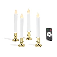 Flameless Window Candles with Gold Holders - Set Of 4, Battery Operated, Suction Cups, Remote and Batteries Included, Automatic Timer, Flickering Lights, Christmas Candlesticks For Windows