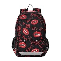 ALAZA Red Lips Kiss Lips and Hearts Laptop Backpack Purse for Women Men Travel Bag Casual Daypack with Compartment & Multiple Pockets