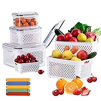 5-Pack Fruit Storage Containers for Fridge with 5pcs Sealing Clips, Fridge Organizers And Storage Clear Refrigerator Organizer Bins for Vegetable Berry Lettuce, BPA-Free Dishwasher & Microwave Safe