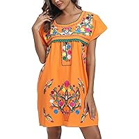 YZXDORWJ Women Mexican Embroidered Dress Short Sleeve