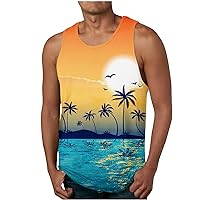 Sales Today Clearance Prime Cool Beach Tops for Mnes Sleeveless, Summer Vacation Tropical Palm Tree Tank Top, 2024 Hawaiian Vintage RetroTank Shirts