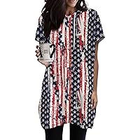 Women's 4Th of July Tops Hoodies Casual Short Sleeve Shirts Fashion Print Tunic Tops with Pockets Tops, S-3XL