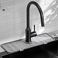 Meiliweser Silicone Faucet Splash Guard Gen 2 - Outlet & Slope Upgraded Faucet Water Catcher Mat - 18” x 5.1” - Sink Sponge Holder for Kitchen, Bathroom(Gray)