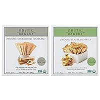 Rustic Bakery Flatbread + Rosemary Bites 2 Pack - Sel Gris Flatbread + Rosemary Cracker Bites - Handmade Sourdough Flatbread Crackers - Artisan Crackers for Cheese Platter or Snacking - 2 Pack