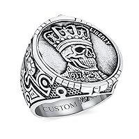 Statement Eagle Head Liberty 1937 Coin Novelty as Men's Punk Rocker Biker Jewelry Gothic Crown Black Skull Ring For Men Oxidized .925 Sterling Silver