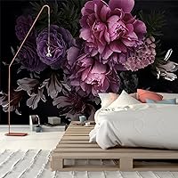 Beautiful 3D Black and Purple Peony Flowers Wallpaper Hand-Painted Flowers Modern Bedroom Fashion Large TV Background Wall Paintings Living Room Decoration Mural - 108