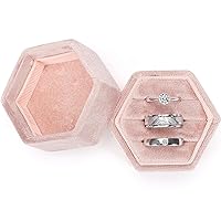 Velvet Jewelry Ring Box, 3 Slots Hexagon Ring Gift Box Vintage Ring Display Holder Case for Wedding Ceremony Proposal Engagement (Blush Peach, 3 Slots)