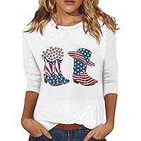 Women's T Shirts Graphic American Flag Shirts Patriotic Th of July Tee Tops Crewneck 3/4 Sleeve Shirt, S-3XL