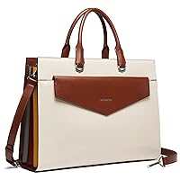 BOSTANTEN Briefcase for Women Leather 15.6 inch Laptop Shoulder Bags and Genuine Leather Handbag Work Bag Beige