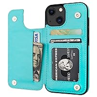 Compatible with iPhone 13 Wallet Case with Card Holder, PU Leather Kickstand Card Slots Case, Double Magnetic Clasp Durable Shockproof Cover 6.1 Inch(Light Blue)
