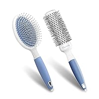 Hair Brush Set - Professional Round Brush and Oval Paddle Brush for Blow Drying - Hair Paddle Brush for Thick Hair - Ionic Brush for Frizzy Hair - Lightweight Hair Brush (1.3 inch)
