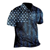 Men's American Flag Polo Shirt Casual Short Sleeve Polo T-Shirts Lightweight Summer Golf Shirts for Men