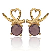 Excuisite Purple Amethyst Gemstone Earrings | Checker Cut Stud Earrings | Gold Plated Jewelry | 150211